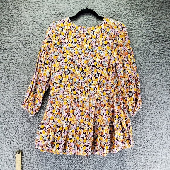 Cato Top Womens Size 14/16W Multicolor Floral Tiered Long Sleeve V-Neck Blouse - Picture 8 of 9